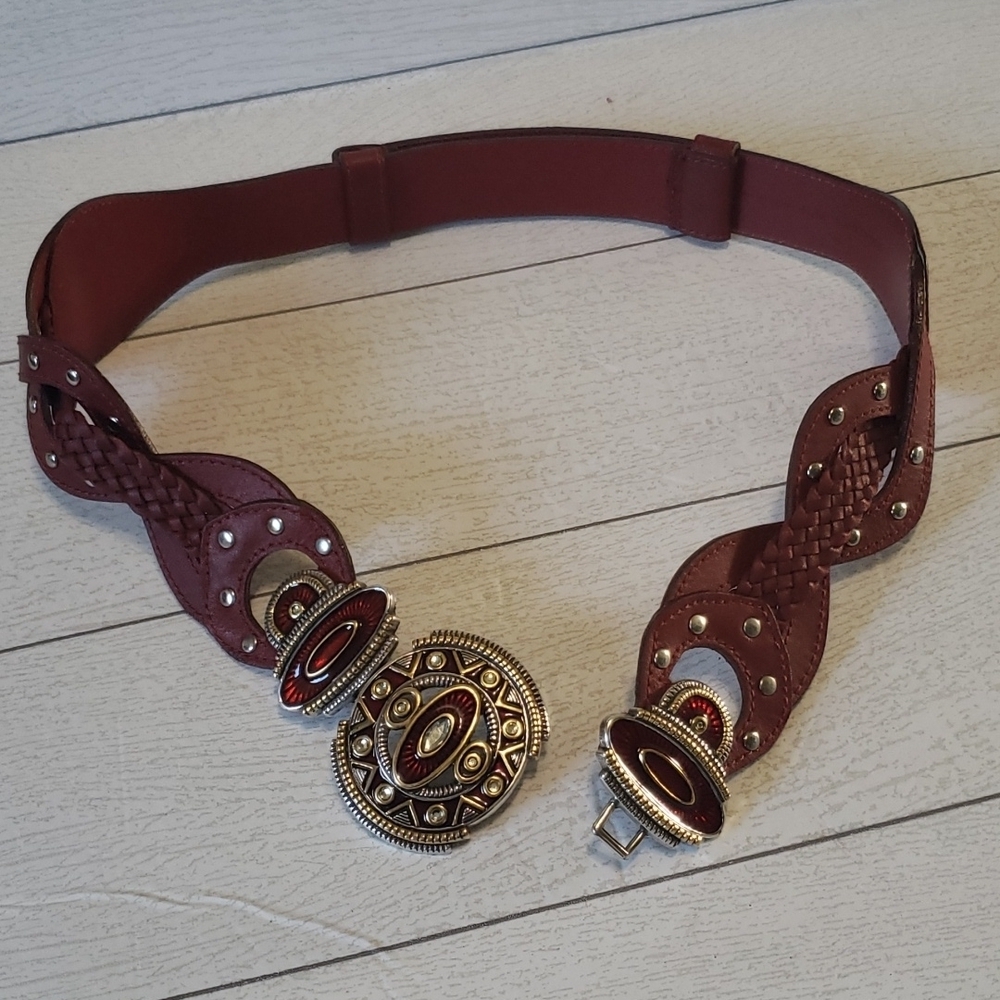 Chicos S/M red whith rhinestone hook clousure adjustable belt - Picture 1 of 5